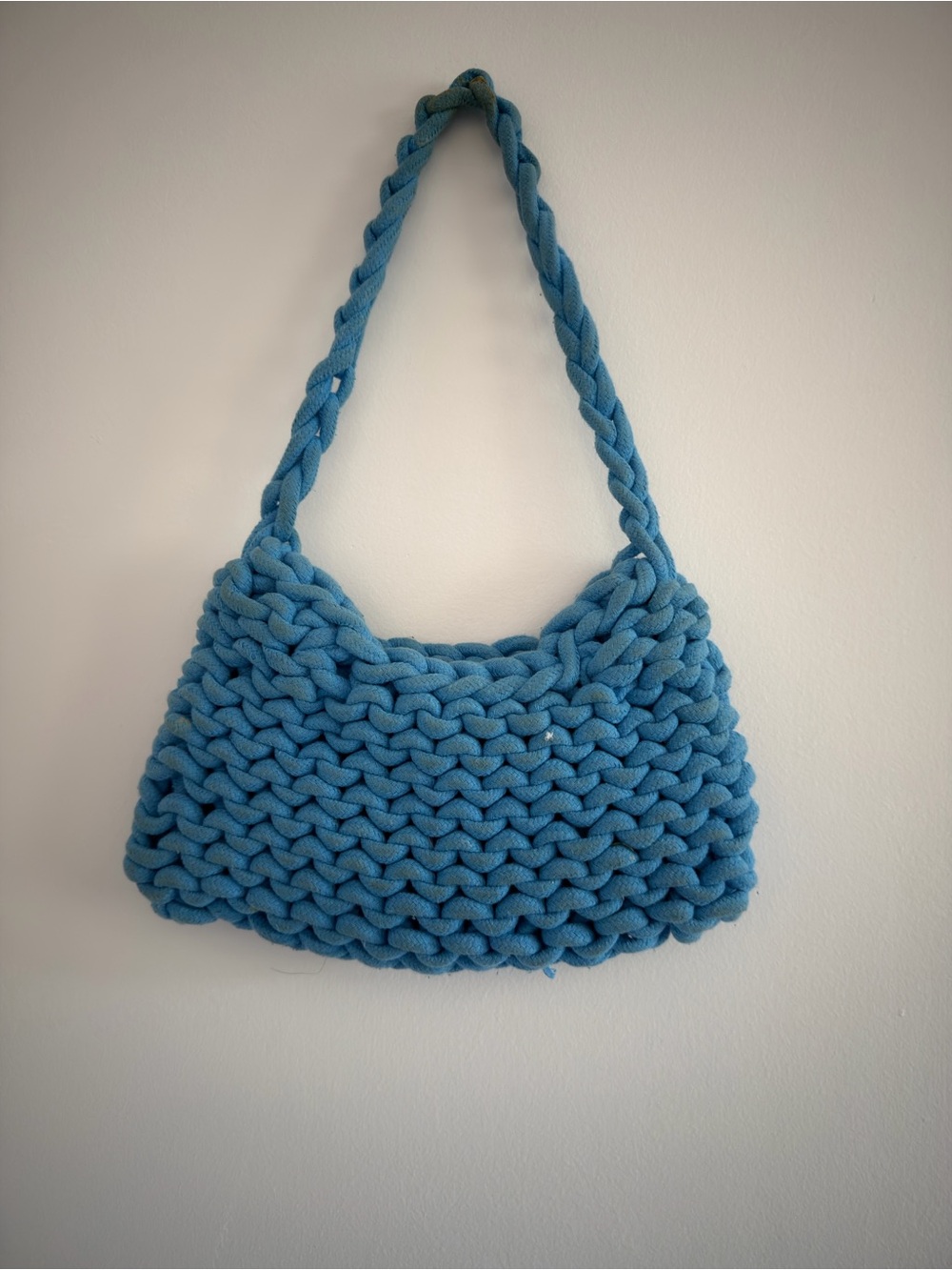 Hand-Knit Chunky Blue Shoulder Bag